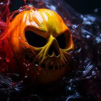 a halloween pumpkin in the water with red and black splashes generative ai photo