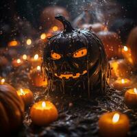 a halloween pumpkin surrounded by candles generative ai photo