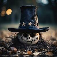 a halloween skull with a hat on it generative ai photo