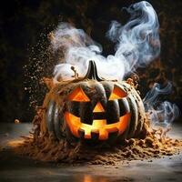 a halloween pumpkin with smoke coming out of it generative ai photo