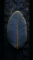 a large blue leaf on a black background generative ai photo