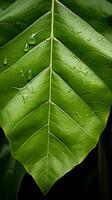 a large green leaf with water droplets on it generative ai photo