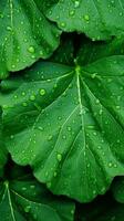 a large green leaf with water droplets on it generative ai photo