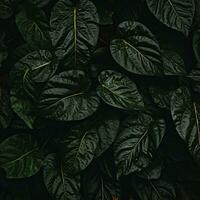 a large group of dark green leaves on a dark background generative ai photo