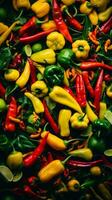 a large pile of colorful peppers and limes generative ai photo