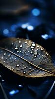 a leaf with water droplets on it sitting on a dark background generative ai photo
