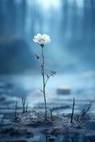 a lone white flower stands in the middle of a lake generative ai photo