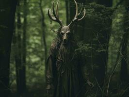 a man in a forest with horns on his head generative ai photo