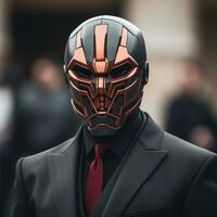 a man in a suit and tie with a mask on generative ai photo