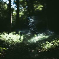 a man is walking through the woods in the dark generative ai photo