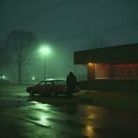 a man stands in front of a car at night generative ai photo