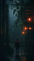 a man walking down an alley in the rain generative ai photo