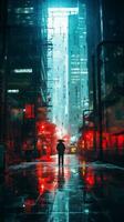 a man standing in the rain in a city at night generative ai photo