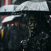 a man wearing a mask and holding an umbrella in the rain generative ai photo