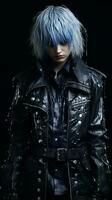 a man with blue hair and a leather jacket generative ai photo