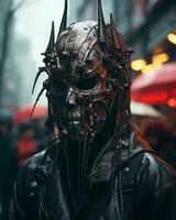 a man wearing a mask with spikes on it generative ai photo