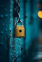a padlock on a chain with water droplets on it generative ai photo