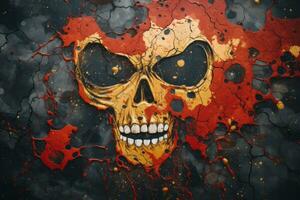 a painting of a skull with blood splatters on it generative ai photo