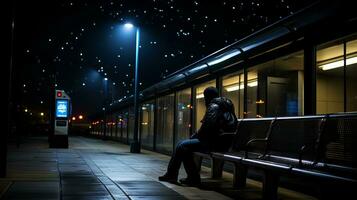 a person sitting on a bench at night generative ai photo