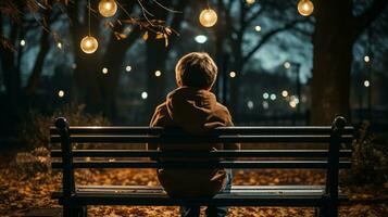 a person sitting on a bench in the park at night generative ai photo