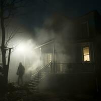 a person walking in the dark in front of a house generative ai photo