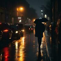 a person walking in the rain with an umbrella generative ai photo