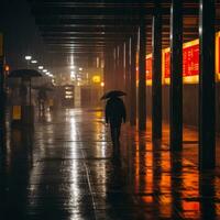 a person walking in the rain with an umbrella generative ai photo