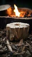 a piece of wood that is on the ground next to a fire generative ai photo