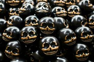 un pila de negro y oro calaveras generativo ai foto