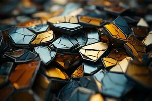 a pile of broken pieces of glass with a blue and orange color scheme generative ai photo