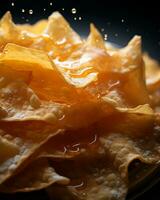 un pila de papas fritas en un plato generativo ai foto