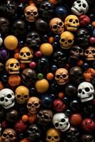 a pile of colorful halloween candies with skulls on them generative ai photo