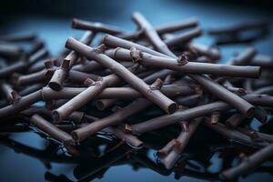 a pile of dark chocolate sticks on a table generative ai photo