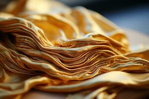 a pile of folded gold fabric generative ai photo