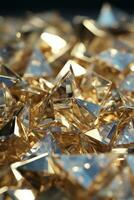 a pile of gold and silver triangles on a black background generative ai photo