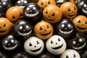 a pile of halloween candy balls with faces painted on them generative ai photo