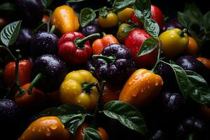 a pile of peppers with water droplets on them generative ai photo