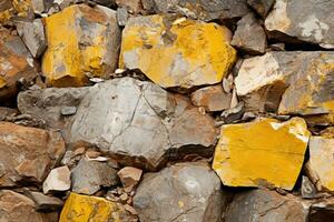 un pila de rocas con amarillo pintar en ellos generativo ai foto