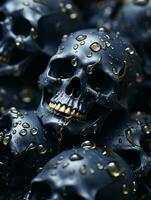 un pila de calaveras con agua gotas en ellos generativo ai foto