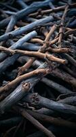 a pile of twigs on a black background generative ai photo