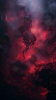 a red and black cloud with smoke coming out of it generative ai photo