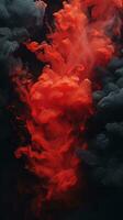 a red and black smoke cloud on a black background generative ai photo