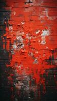 un rojo pintado pared con pintar salpicaduras en eso generativo ai foto
