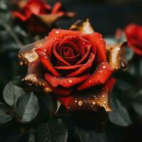 a red rose with water droplets on it generative ai photo