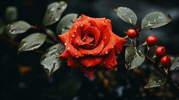 a red rose with water droplets on it generative ai photo