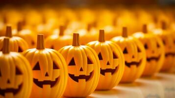 a row of halloween jack - o - lanterns generative ai photo