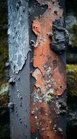 a rusty metal pole with peeling paint on it generative ai photo