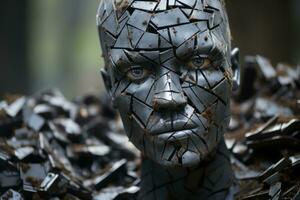 a sculpture of a man made out of broken pieces of metal generative ai photo