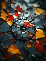 a shattered glass with red orange and yellow colors generative ai photo