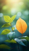 un soltero naranja hoja en un árbol con agua gotas en eso generativo ai foto